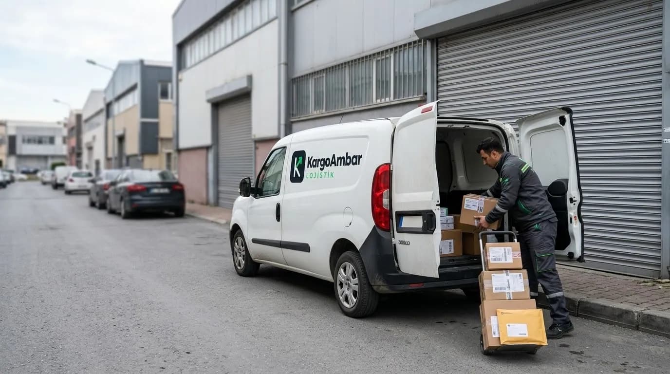 Sanayi sitesinde KargoAmbar panelvanından el arabasıyla koli teslimatı – Beyoğlu parsiyel taşımacılık